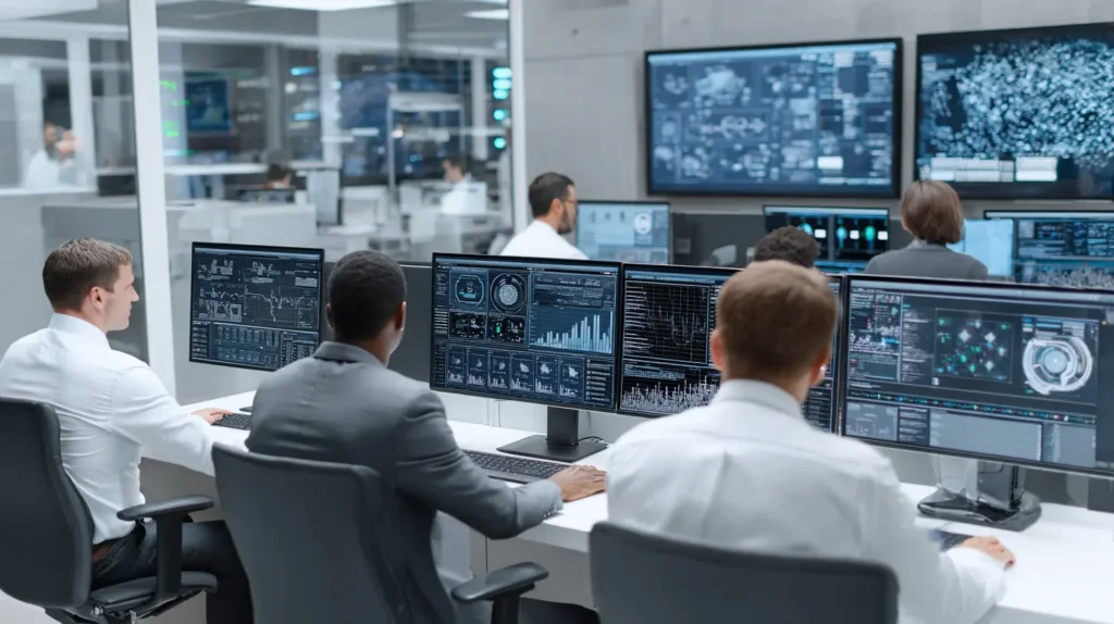 Professionnels TI surveillant les systèmes d’infrastructure et de cybersécurité afin d’assurer la stabilité la sécurité et la continuité des opérations